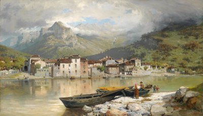 Vissersfamilie in Lecco aan het Comomeer door Ercole Calvi